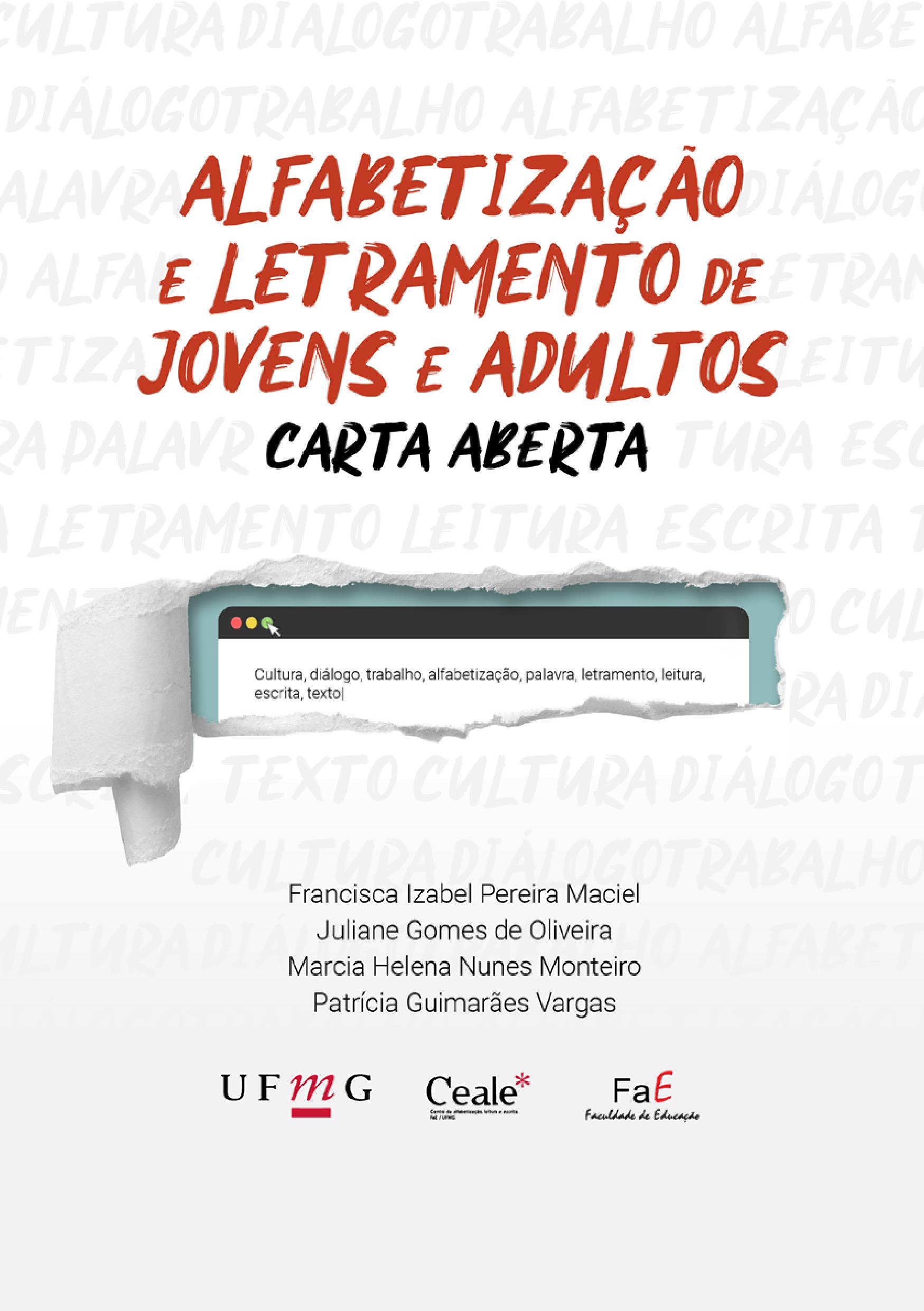 Alfabetização e letramento de jovens e adultos - carta aberta
